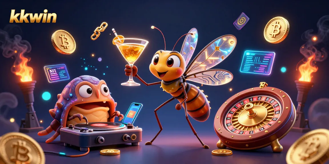 Engage with kkwin's vibrant casino world featuring crypto elements and dynamic characters.
