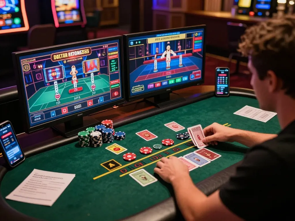 Ko66 player engaging with live dealer games, showcasing excitement and strategy in online gambling.