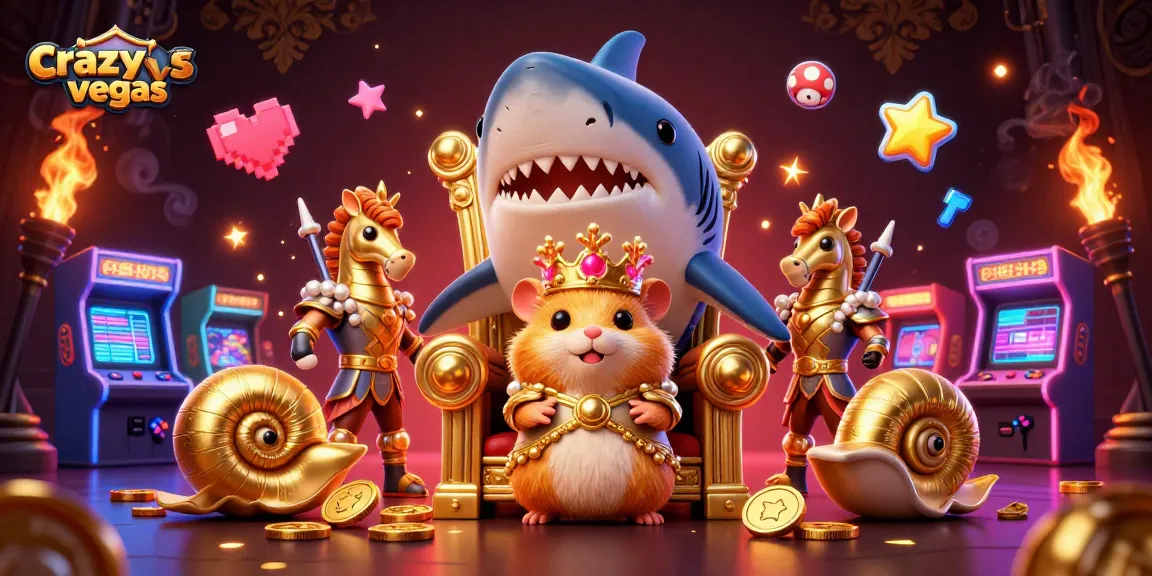 Spin the reels with crazyvegas at a vibrant casino scene featuring a hamster king and colorful game elements.