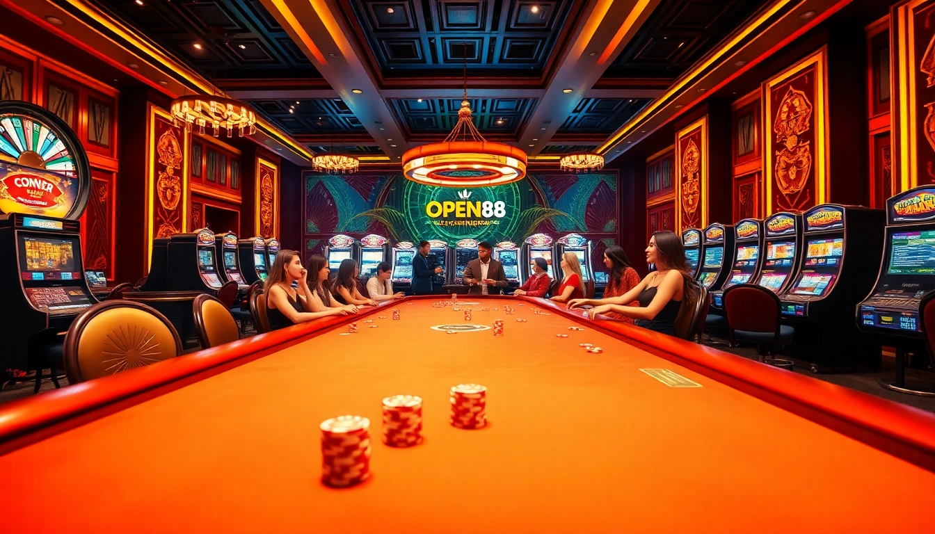 Experience the excitement of OPEN88 with vibrant casino tables and colorful gaming elements.
