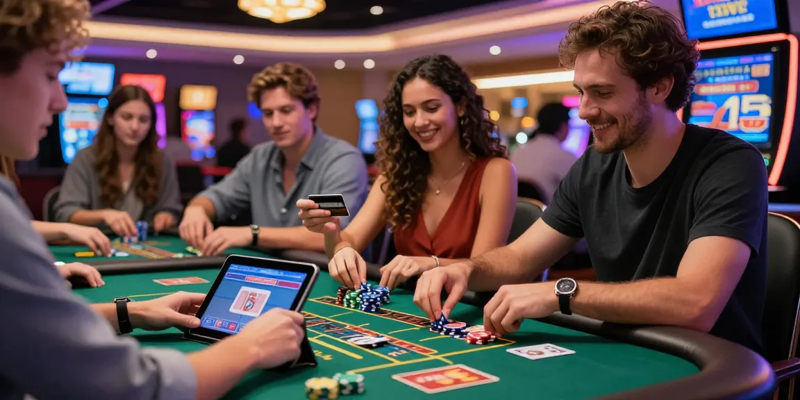 Dynamic scene showcasing players enjoying a credit card casino with vibrant atmosphere and engaging activities.