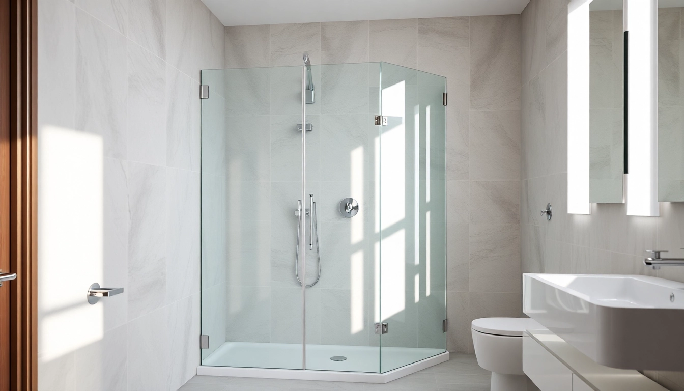 Corner shower screen frameless elegantly enhances a modern bathroom setup.