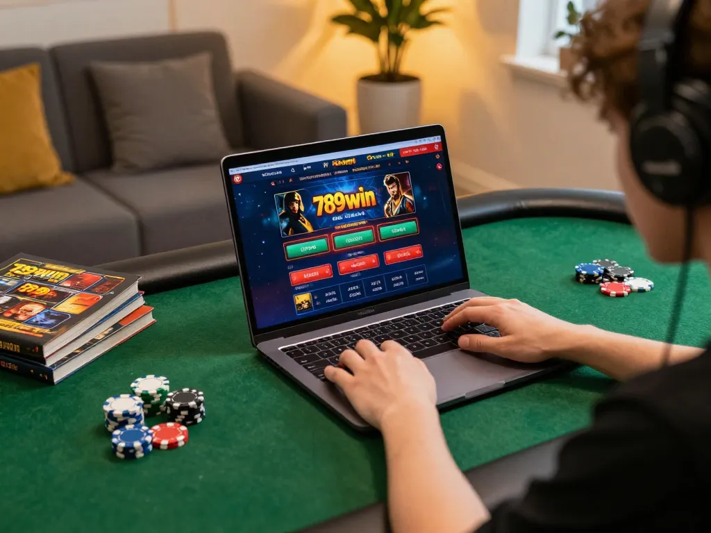 Player enjoying poker on 789win with vibrant setup, warm ambiance, and strategic gameplay elements.
