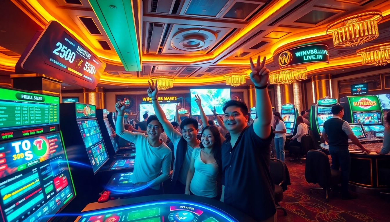 Exciting gaming atmosphere at winvn88.live, showcasing diverse players enjoying sports betting and casino games.