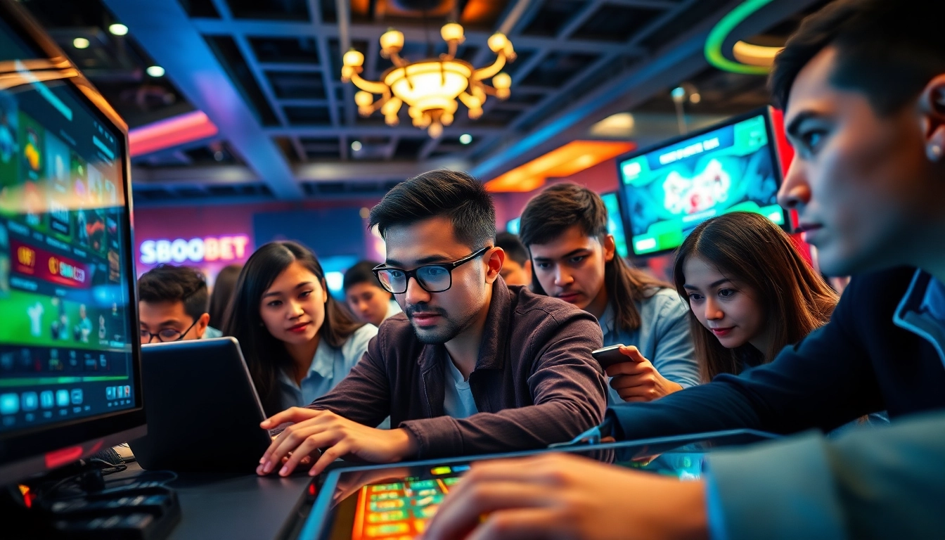 Dynamic online betting scene showcasing excitement at sbobet.dance with players immersed in gaming.