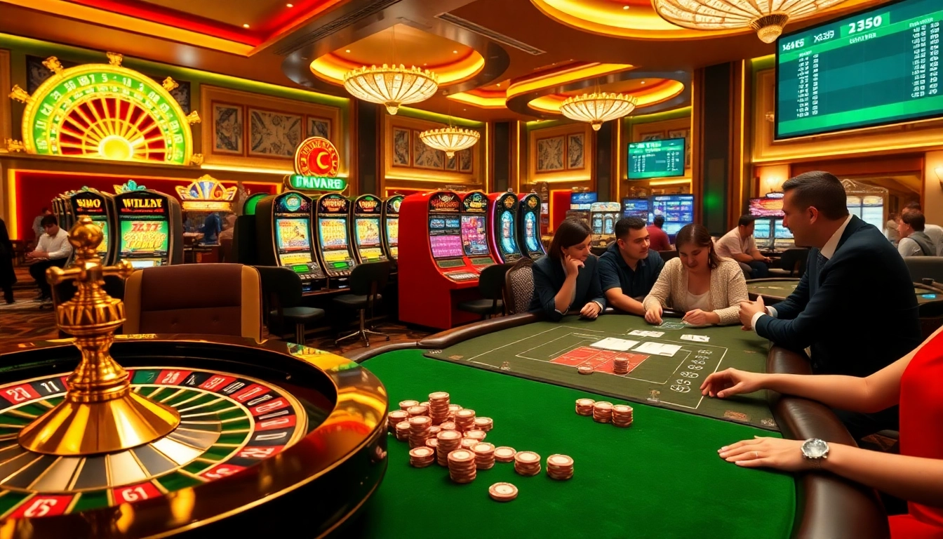 X333 casino scene featuring poker tables, roulette, and vibrant slot machines in a luxurious setting.