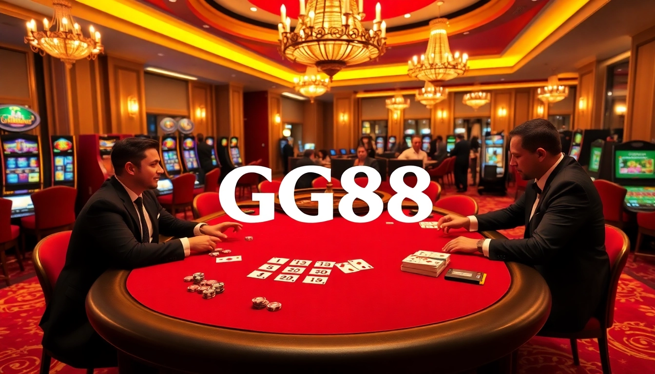Players enjoying high-stakes poker at GG88 casino, showcasing excitement and luxury.