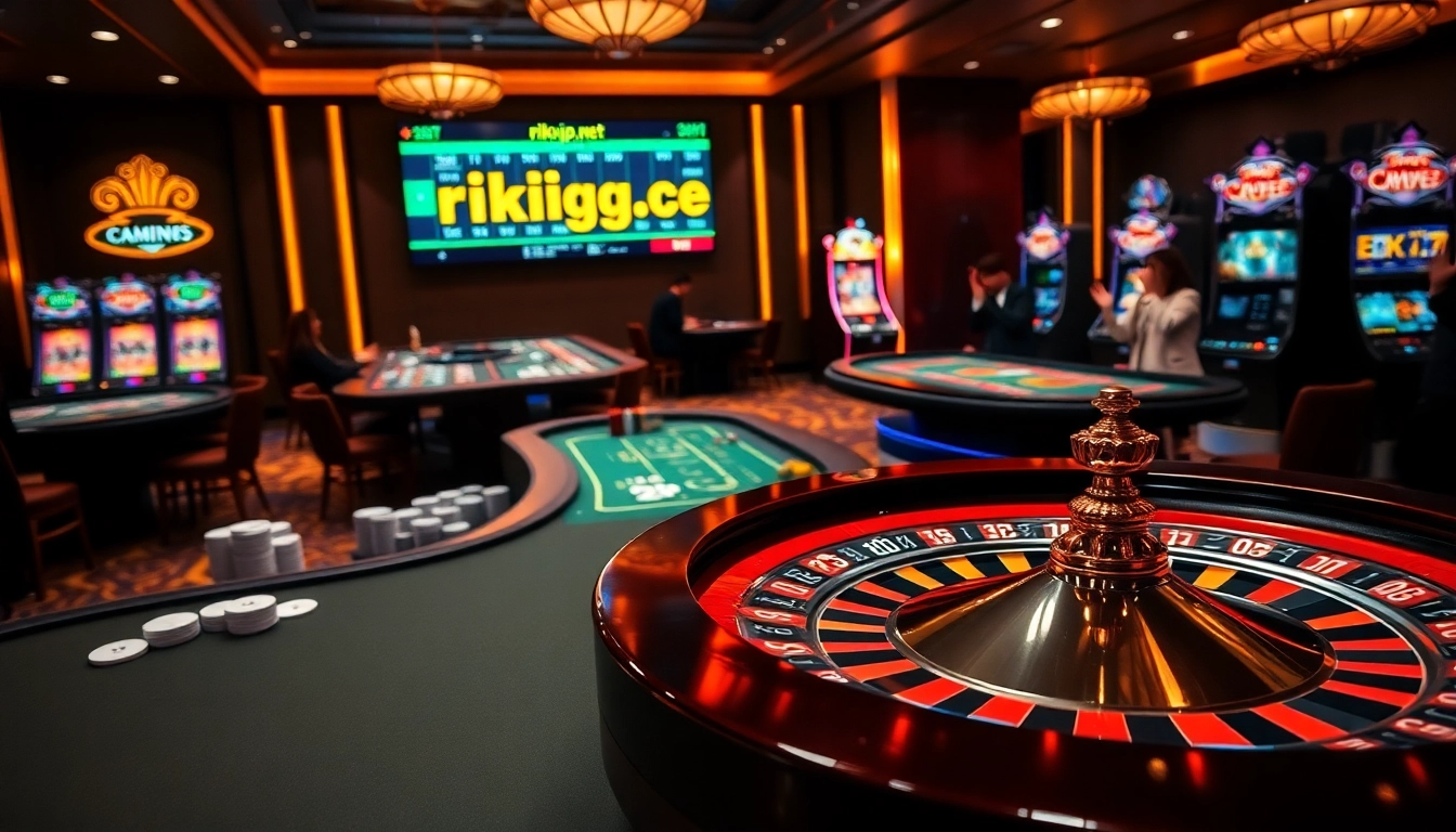 A dynamic casino scene with a roulette wheel and late-night players engaging in high-stakes betting at rikvip.gb.net.